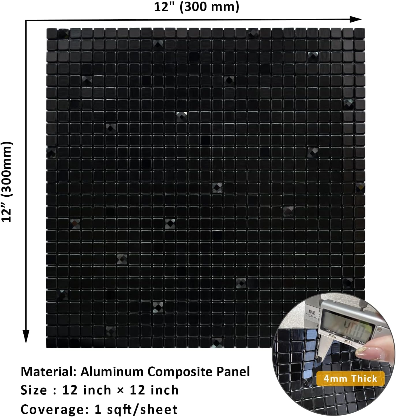 Miscasa Peel and Stick Black Backsplash Tiles, Black Aluminum Surface Glass Mixed Mosaic Stick for Kitchen, Fireplace,&#239;&#1