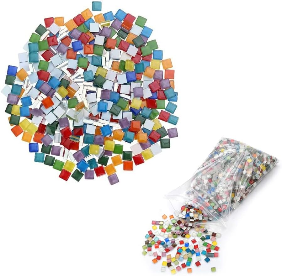 Mollytek Crystal Mosaic Tiles Square Mosaic Tiles for Crafts Bulk Mixed Color Mosaic Tiles Mosaic Chips Pieces for Plates,Picture Frames