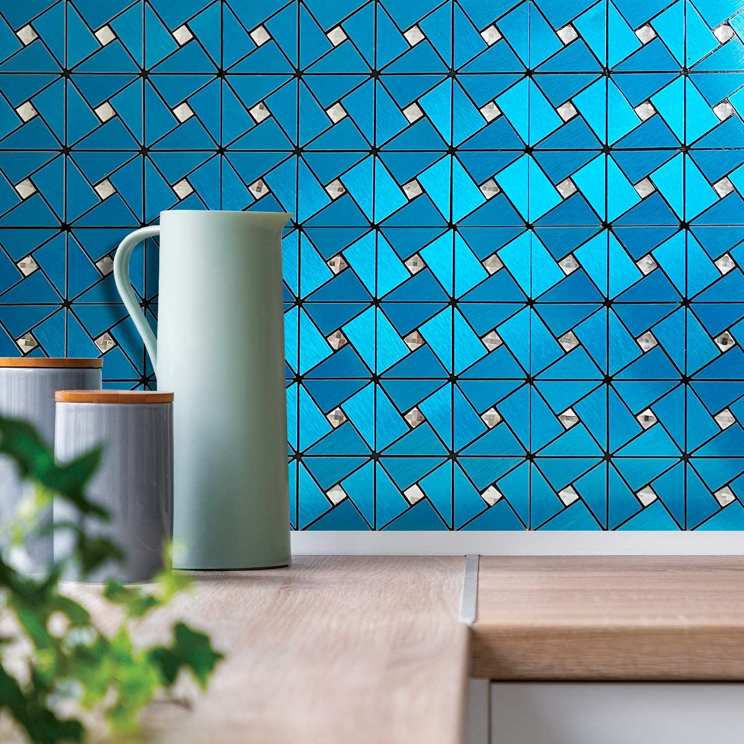 DICOFUN 10-Sheet Peel and Stick Backsplash Metal Tile, Mixed Glass Self-Adhesive Mosaic Tiles, Stainless Steel Stick on Wall Tiles for