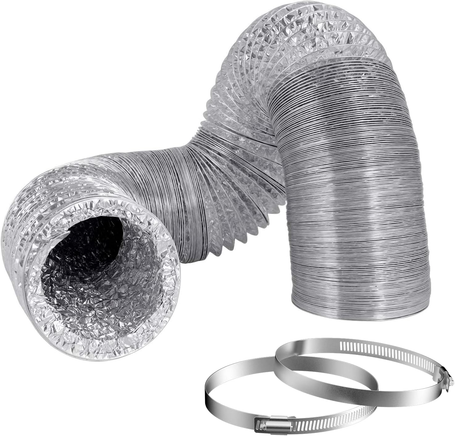 Hon&Guan 4 Inch Duct 6.56 Feet,  Flexible Dryer Vent Hose for Tight Space Dryer Exhaust Hose Aluminum Duct for Heating and Cooling Venti