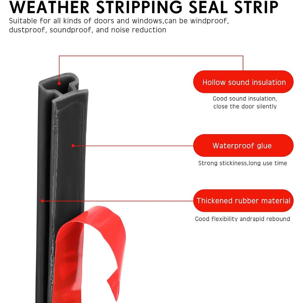 Tondiamo 40 Feet Weather Stripping Black Seal Strip Adhesive Door Weather Stripping Rubber Door Seal Strip for Doors Windows Soundproofi