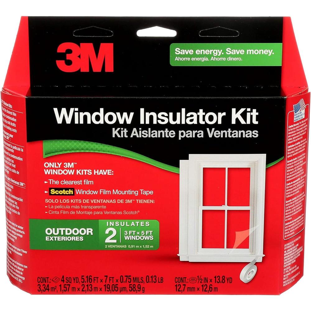 3M CHIMD 3M Outdoor 2-Window Insulation Kit, Clear Window Film for Heat and Cold, 5.16 ft. x 7 ft., Covers Two 3 ft. x 5 ft. Windows
