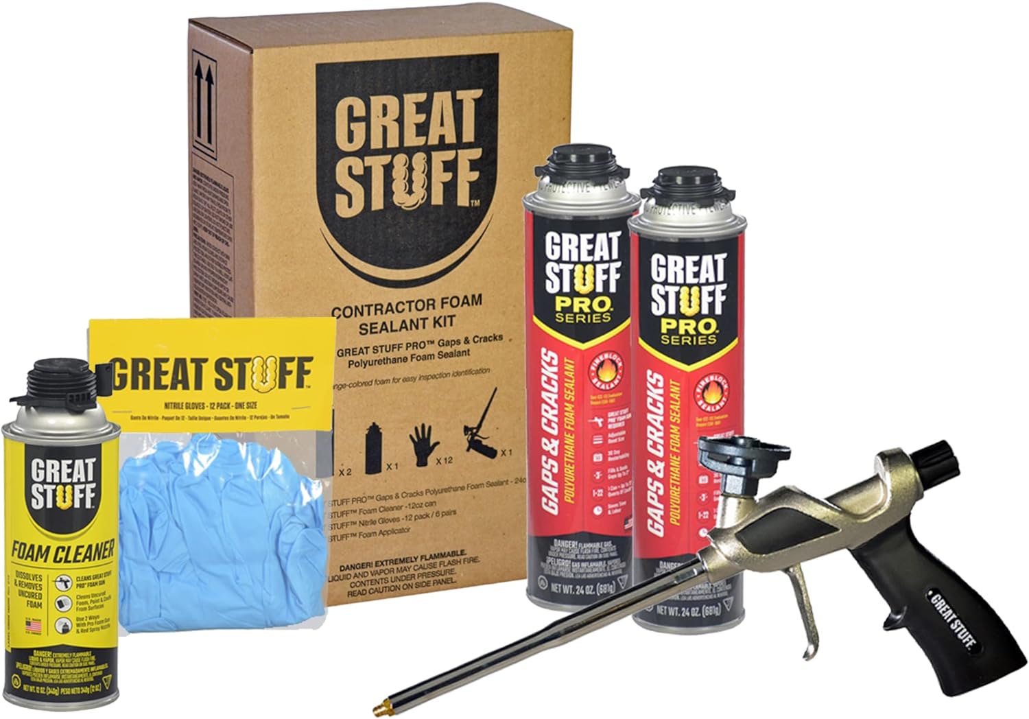 GREAT STUFF PRO Great Stuff Foam Sealant Kit - Great Stuff Pro Gaps and Cracks 24oz, Great Stuff Foam Gun, Great Stuff Gun Cleaner 12oz, Great