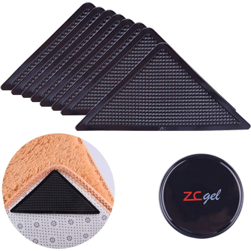 ZC Gel Rug Gripper for Hardwood Floors (8 Pcs), Anti Slip Rug Grips Reusable Washable Rug Tape for Area Rugs, Dual Sided Adhesive Rug