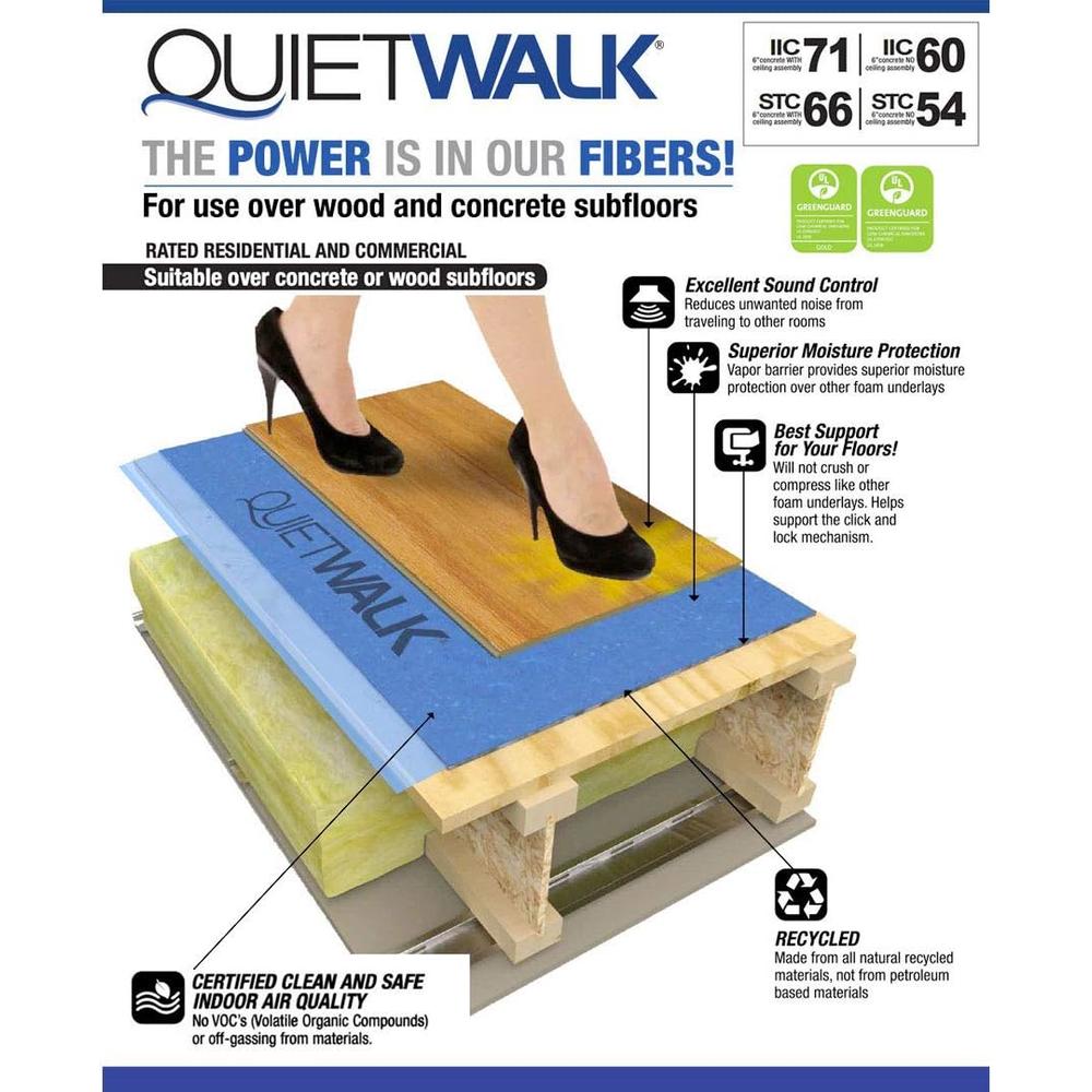 MP Global Products QW100B1LT Laminate Flooring Underlayment with Attached Vapor Barrier Offering Superior Sound Reduction, Compression Resistant a