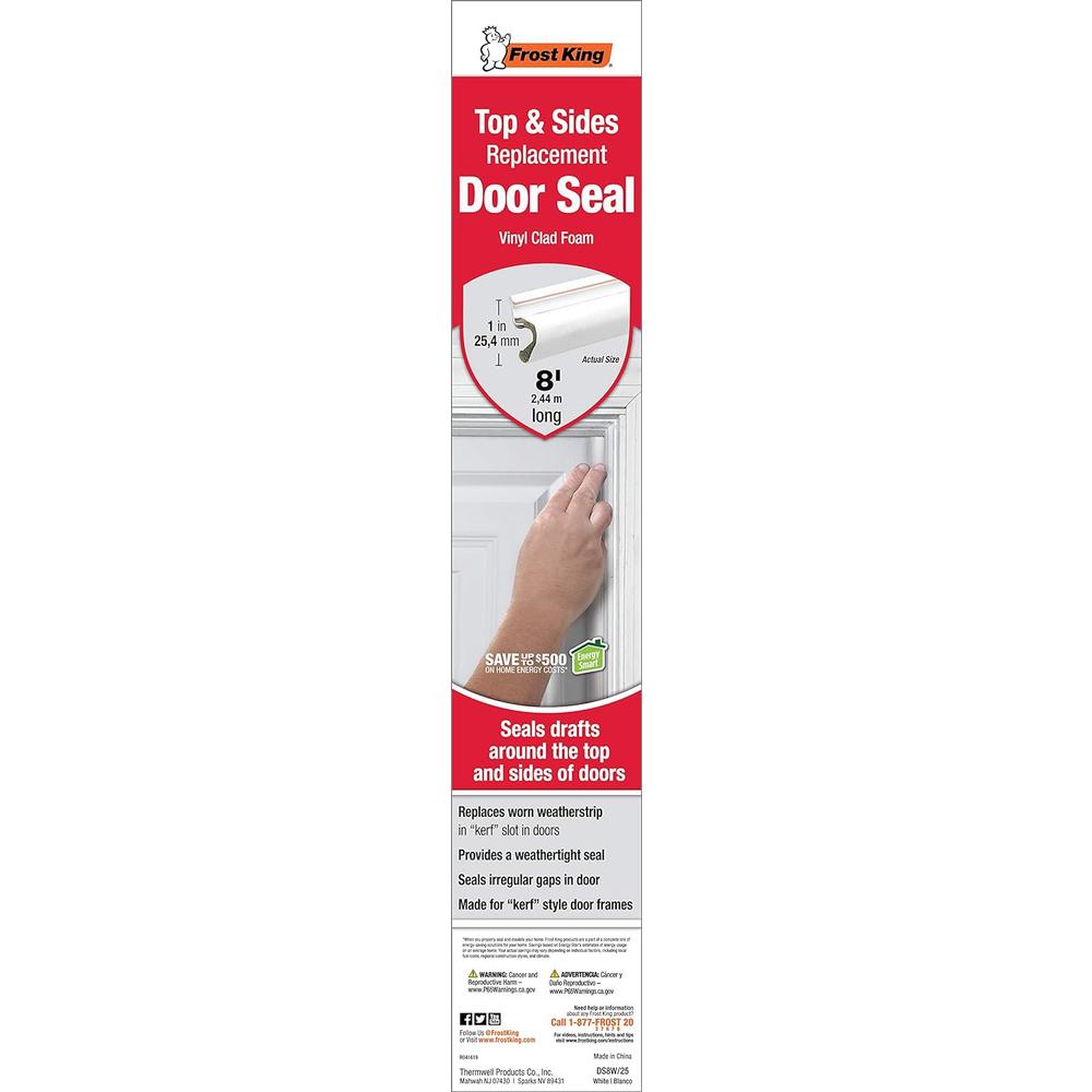 Thermwell Frost King DS8W/25 Replacement Door Seal for Kerfed Millwork Doors, 1" x Feet, White