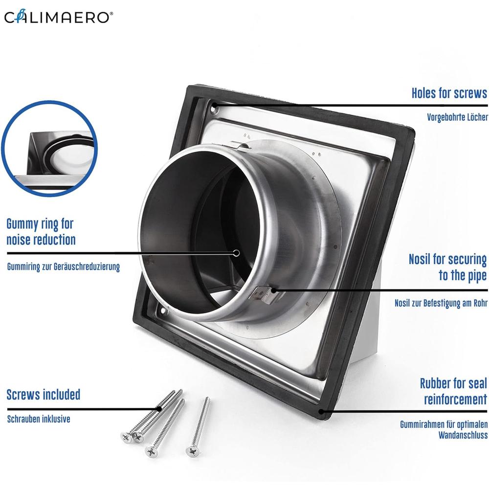 calimaero HWG Air Vent Covers Exterior 4" Cowled External Walls Extractor Fan Vent Cover Stainless Steel Robust Weatherproof fits on