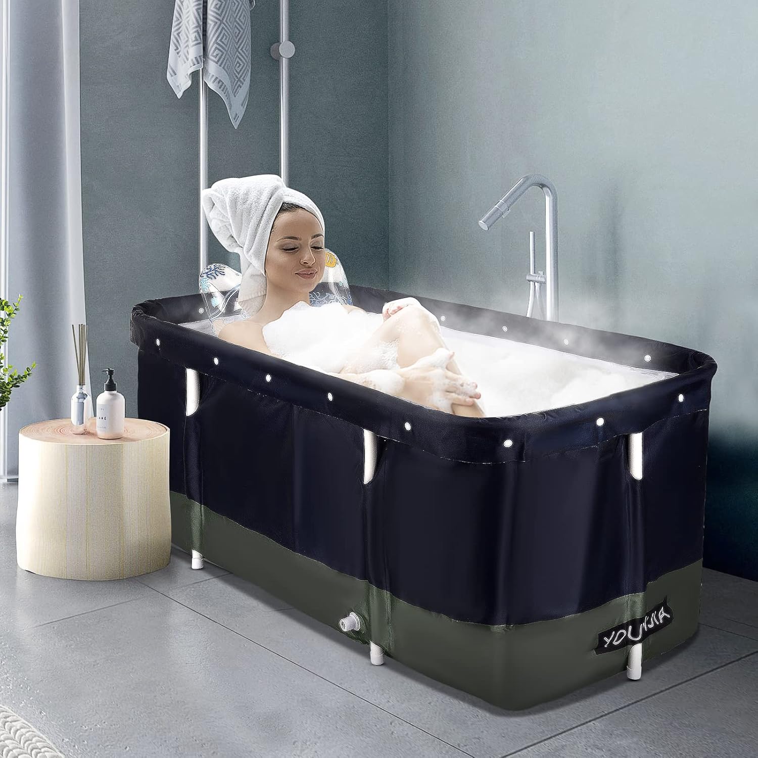 SEAAN Portable Bathtub, Portable Folding Bathtub for Adults, Bathing  Soaking Standing Bathtub with Lids and Thick Insulation Foam to