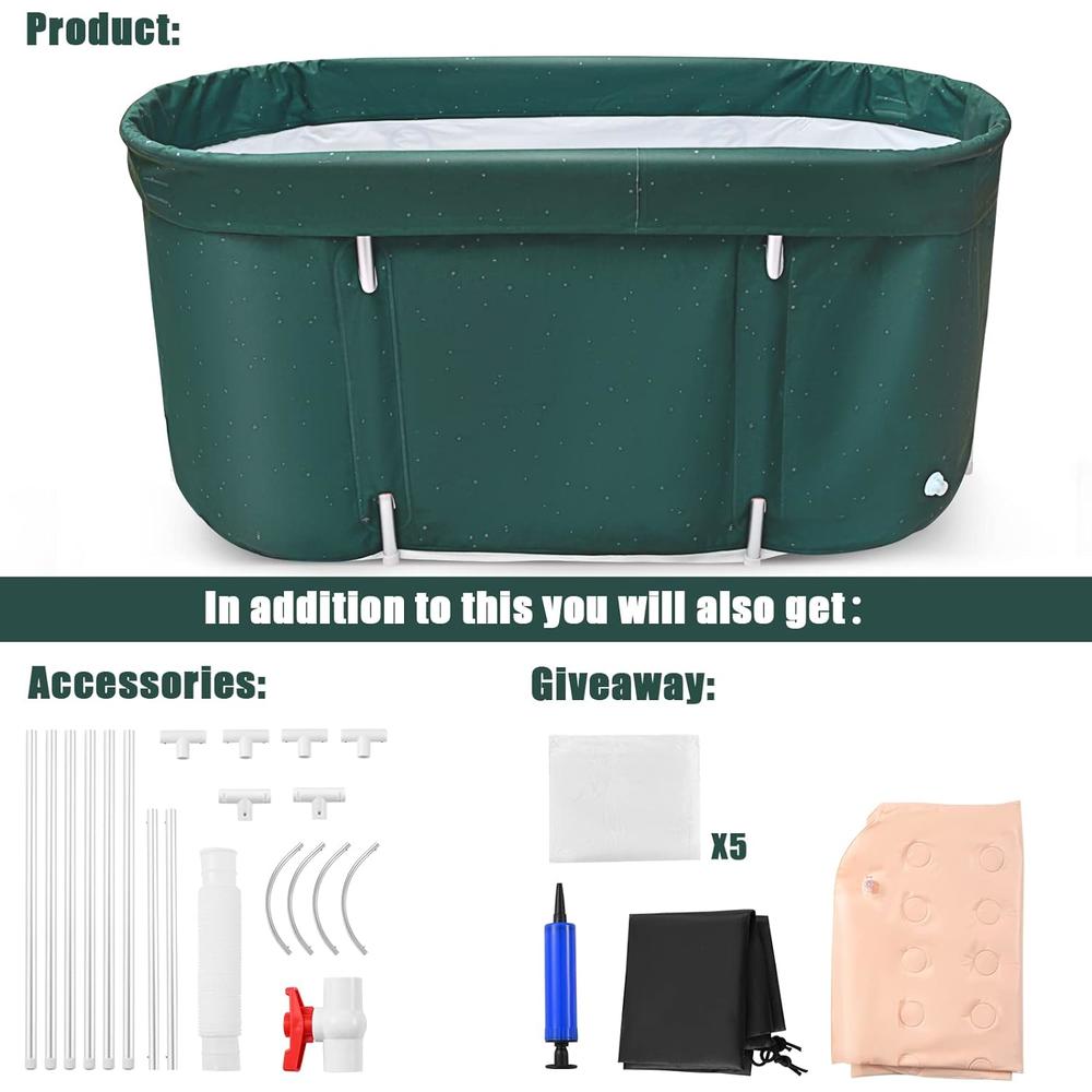 LIVOSA Portable Bathtub, Foldable Tub for Adults, Bath Tub with Backrest Suitable for Ice or Hot Bath, dark green.