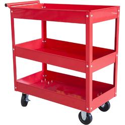 HPDMC 400 lb Capacity Steel Tool Service Push Cart with 3 Shelves, Red