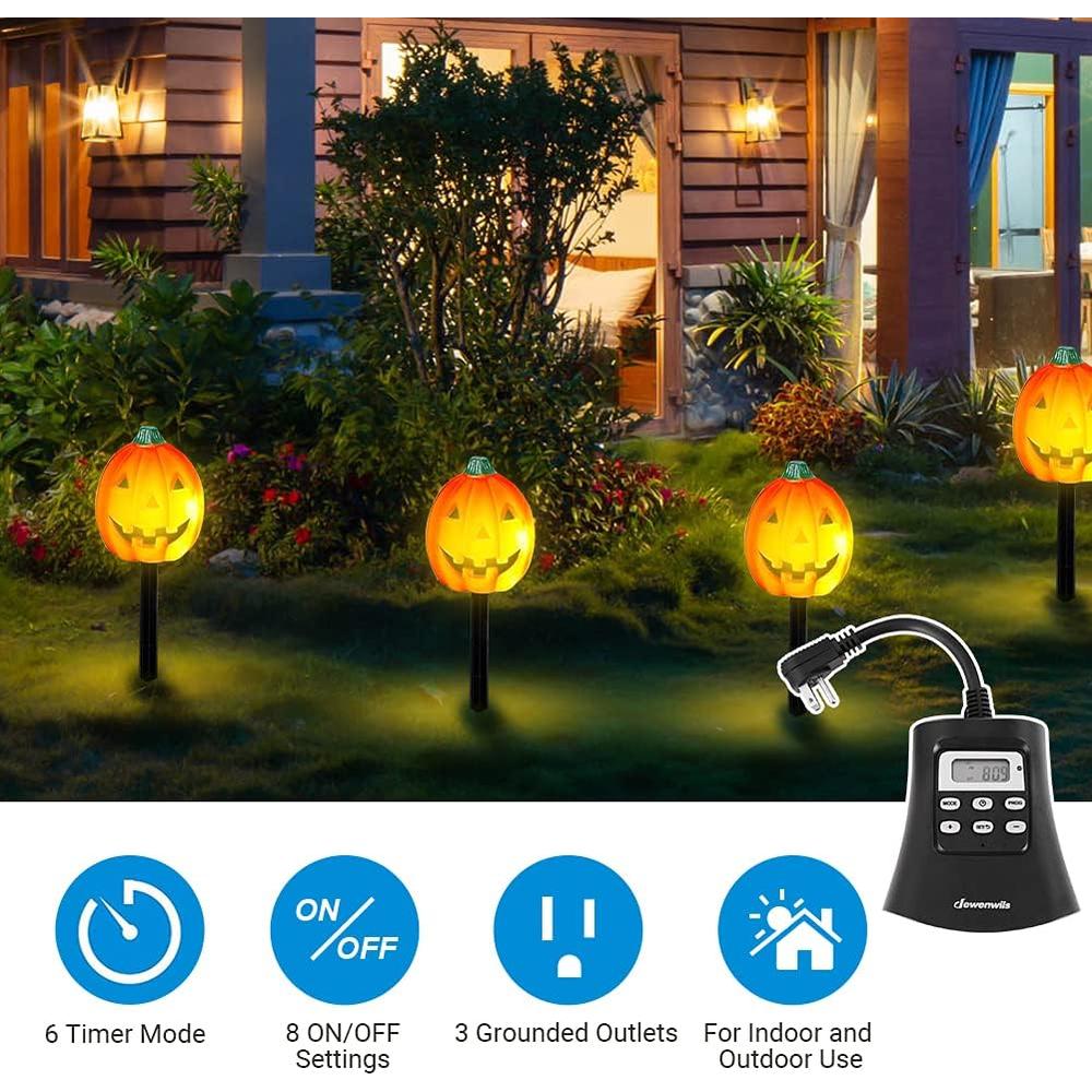 DEWENWILS Outdoor Light Timer, 7-Day Digital Programmable Plug in Digital Outlet Timer with 3 Grounded Outlets for Christmas La