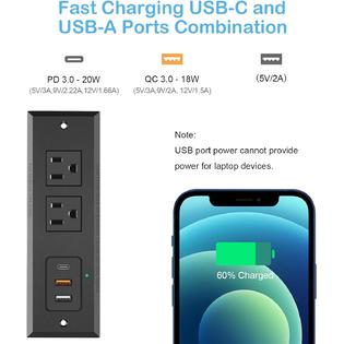 CCCEI Recessed Power Strip with 20W USB C Port, Fast Charging USB A Port  Desk Outlet
