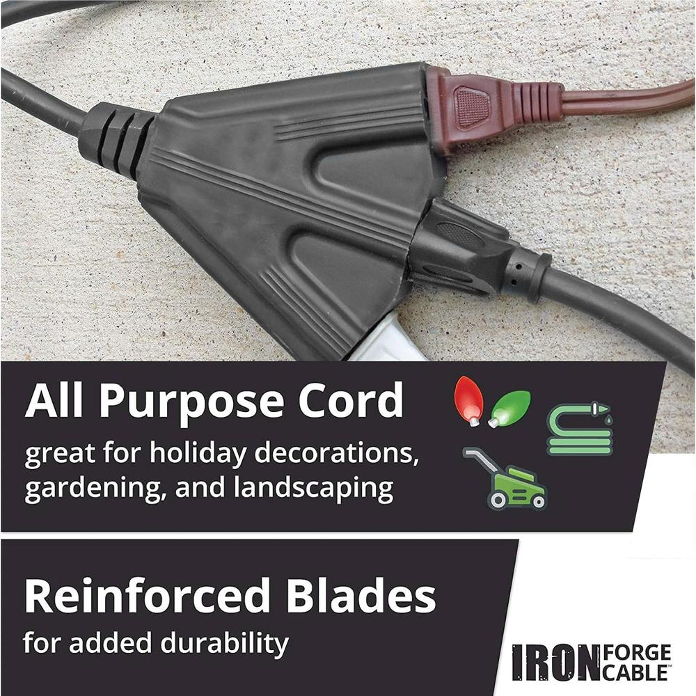 Iron Forge Cable 50 Ft Outdoor Extension Cord with 3 Electrical Power Outlets - 16/3 SJTW Durable Black Cable