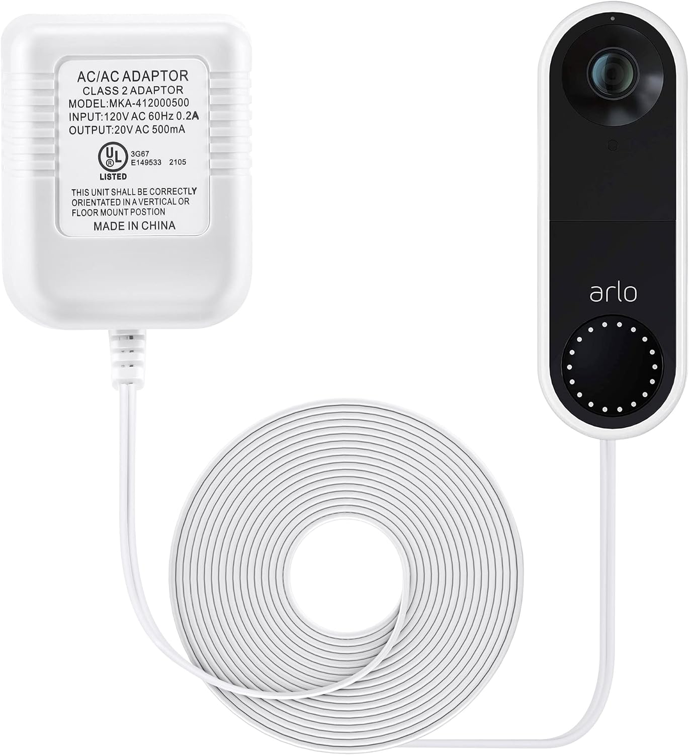 Dreyoo(MERRY KING ENTERPRISES  16-24Volt Transformer, C Wire Power Adapter Compatible with Arlo Video Doorbell, Certified 20VAC 500mA Transformer with 16.4 ft
