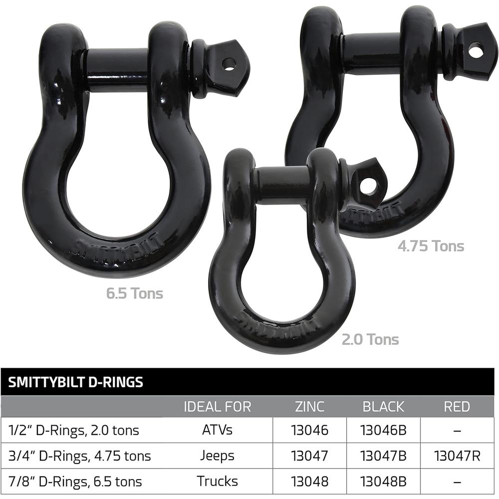 Smittybilt 1/2 D-Ring Shackle (Black) - 13046B"
