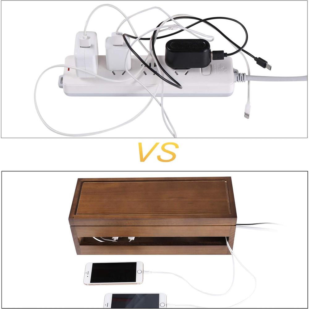 Changsuo Cable Management Box Wooden Cord Organizer Box for Extension Cord Power Stripe Surge Protector Wire Management Concealer Organi
