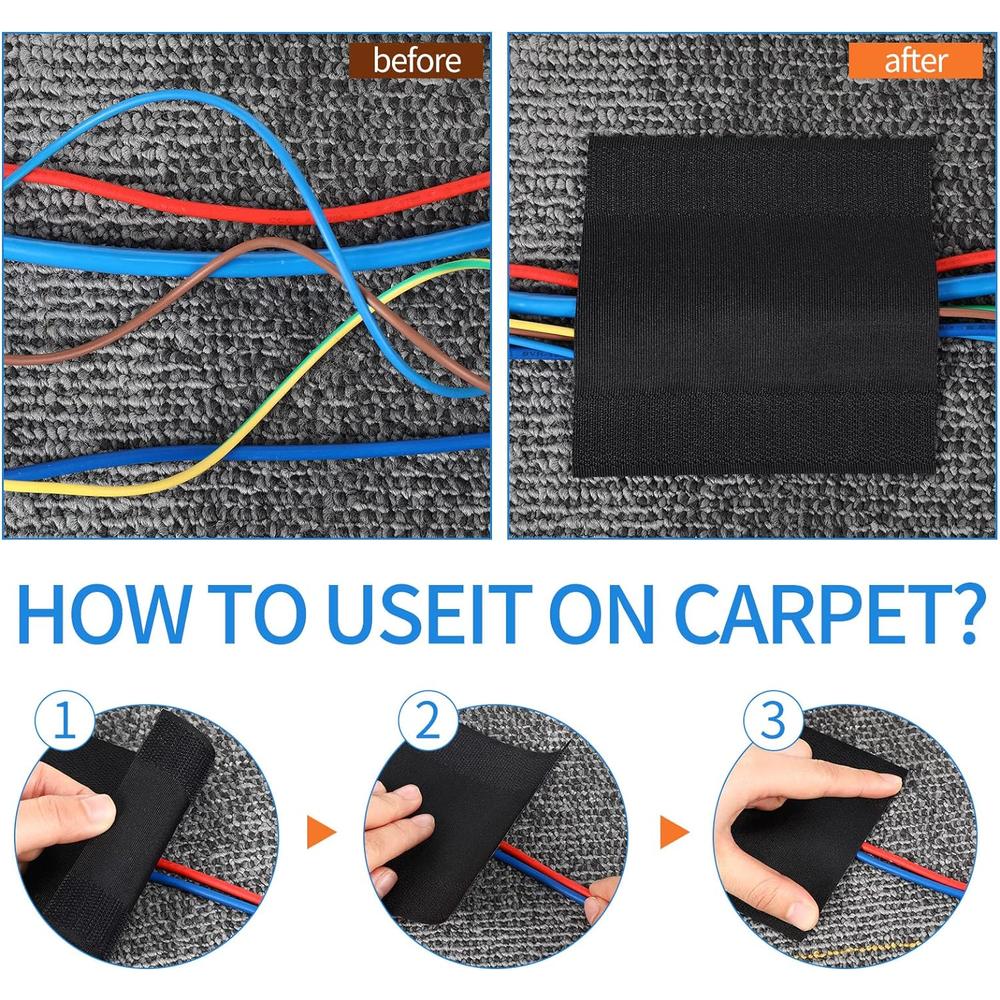 Willbond Cable Grip Floor Cable Cover Cords Cable Protector Cable Management Only for Commercial Office Carpet (Black,4 Pieces)