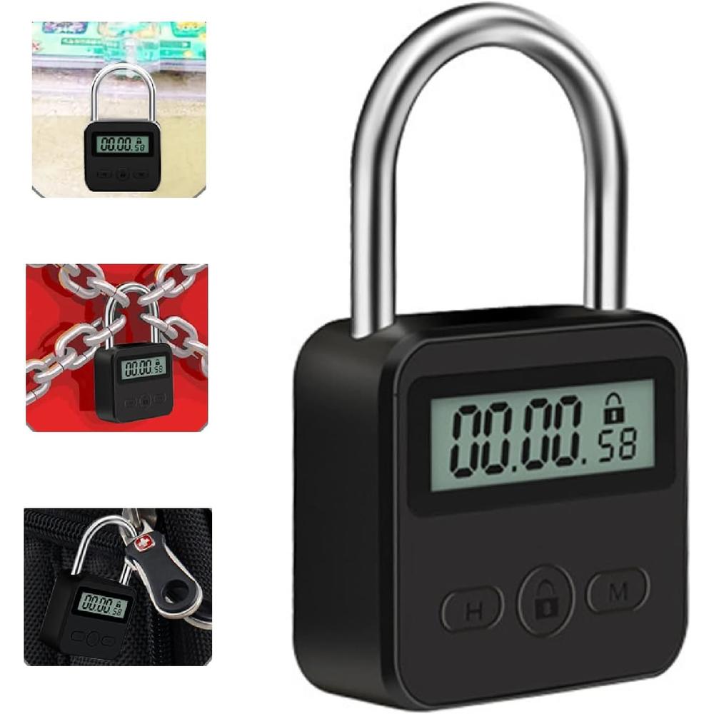 iayokocc Metal Timer Lock, 99 Hours Max Timing Lock with LCD Display, Multi-Function Electronic Timer Lock, USB Rechargeable Timer Padlo