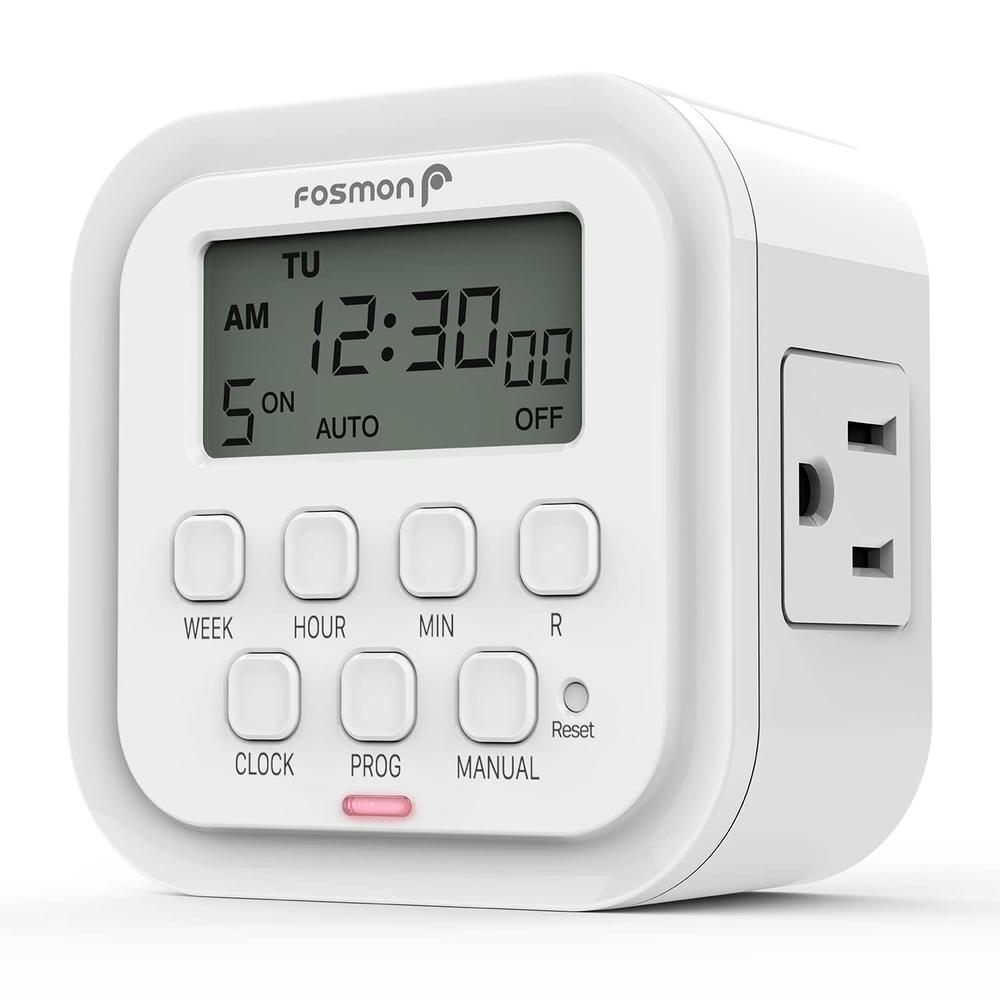 Generic Fosmon 7 Day Heavy Duty Digital Timer, Dual Outlet, Light Timer for Electrical Outlet Programmable, 15A/1875W, 8 On/Off Program