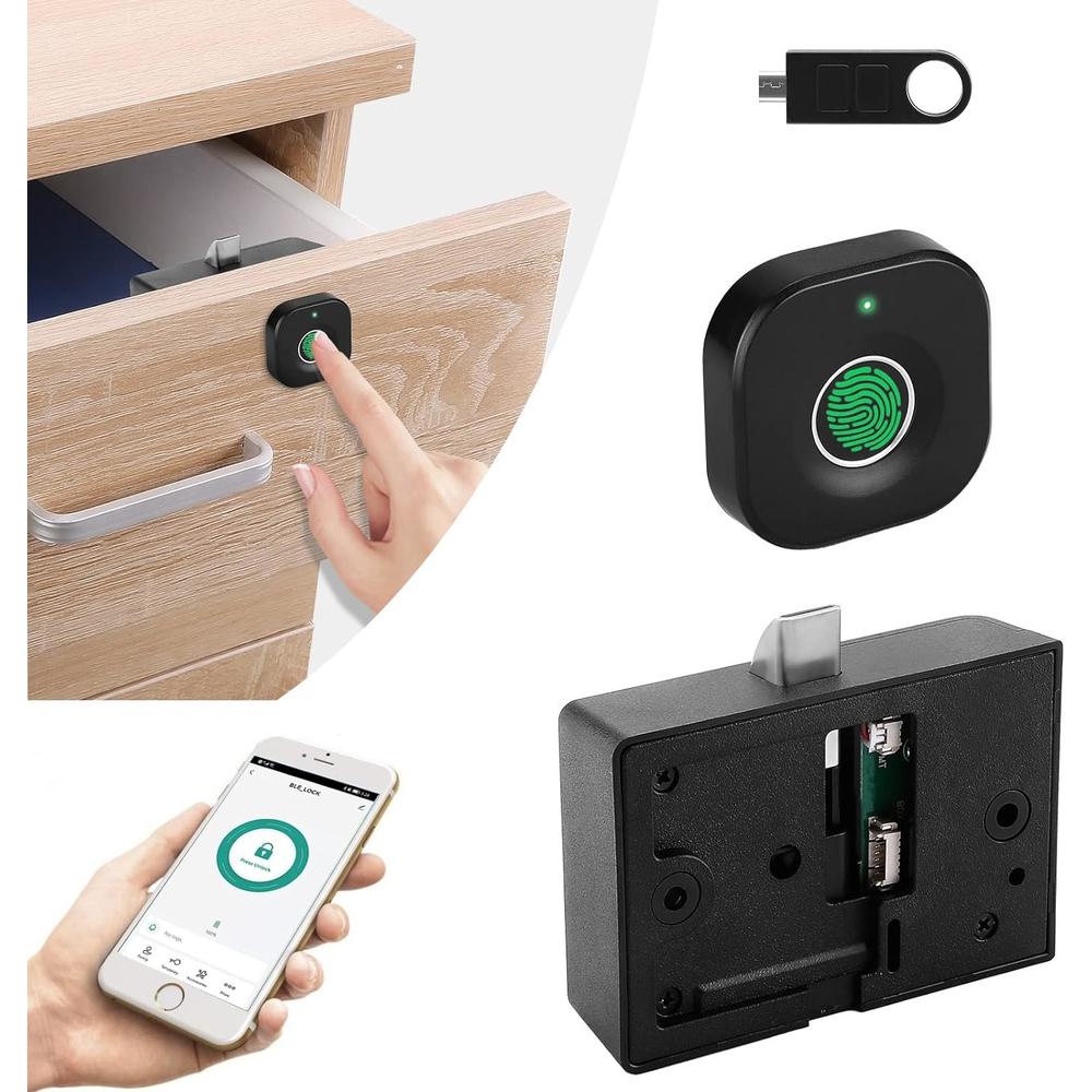 Mypin Bluetooth Fingerprint Cabinet Lock, Smart Biometric Cabinet Lock, Keyless Hidden File Drawer Wardrobe Lock, Child Safety Electr