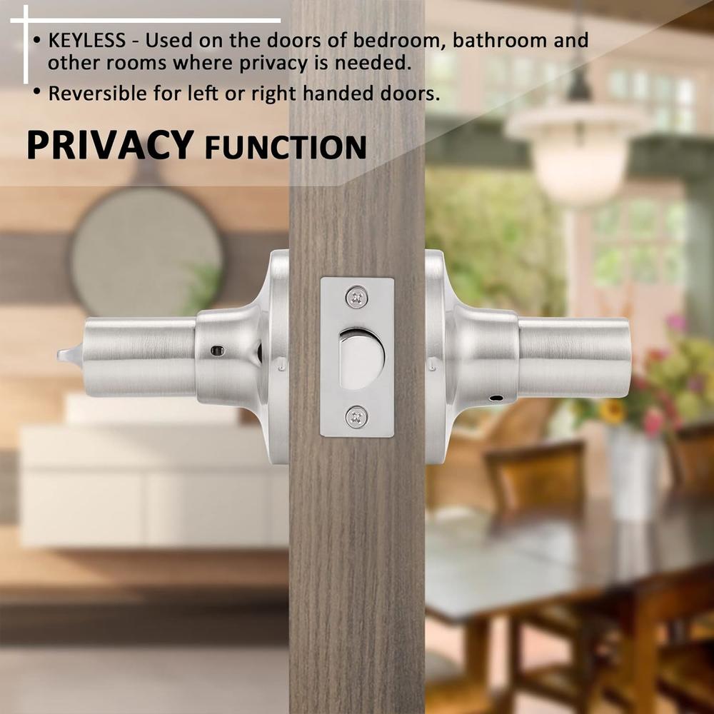 GOBEKOR 5 Pack Brushed Nickel Door Handle Interior Door Levers Privacy for Bedroom Bathroom Door Lock Keyless Wave Lever Door Handles