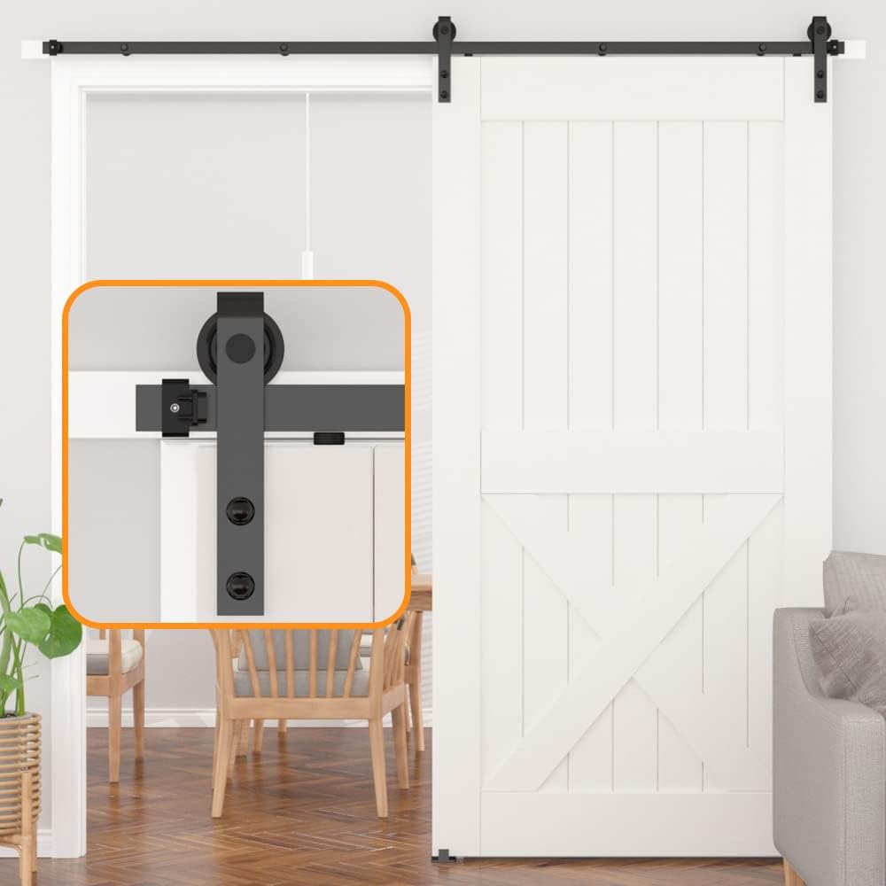 SKYSEN 6FT Barn Door Hardware Kit, Sliding Barn Door Track Rail Kit, Smooth and Quiet- Easy to Install- Manual Included- Lite V
