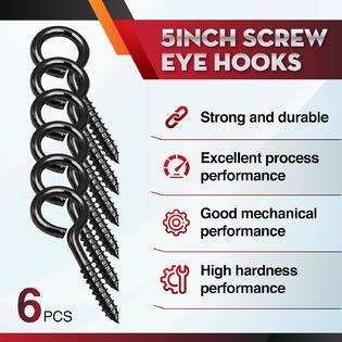 PAMAZY 5Inch Premium Heavy Duty Black Screw Eyes Hook, 6PCS Self