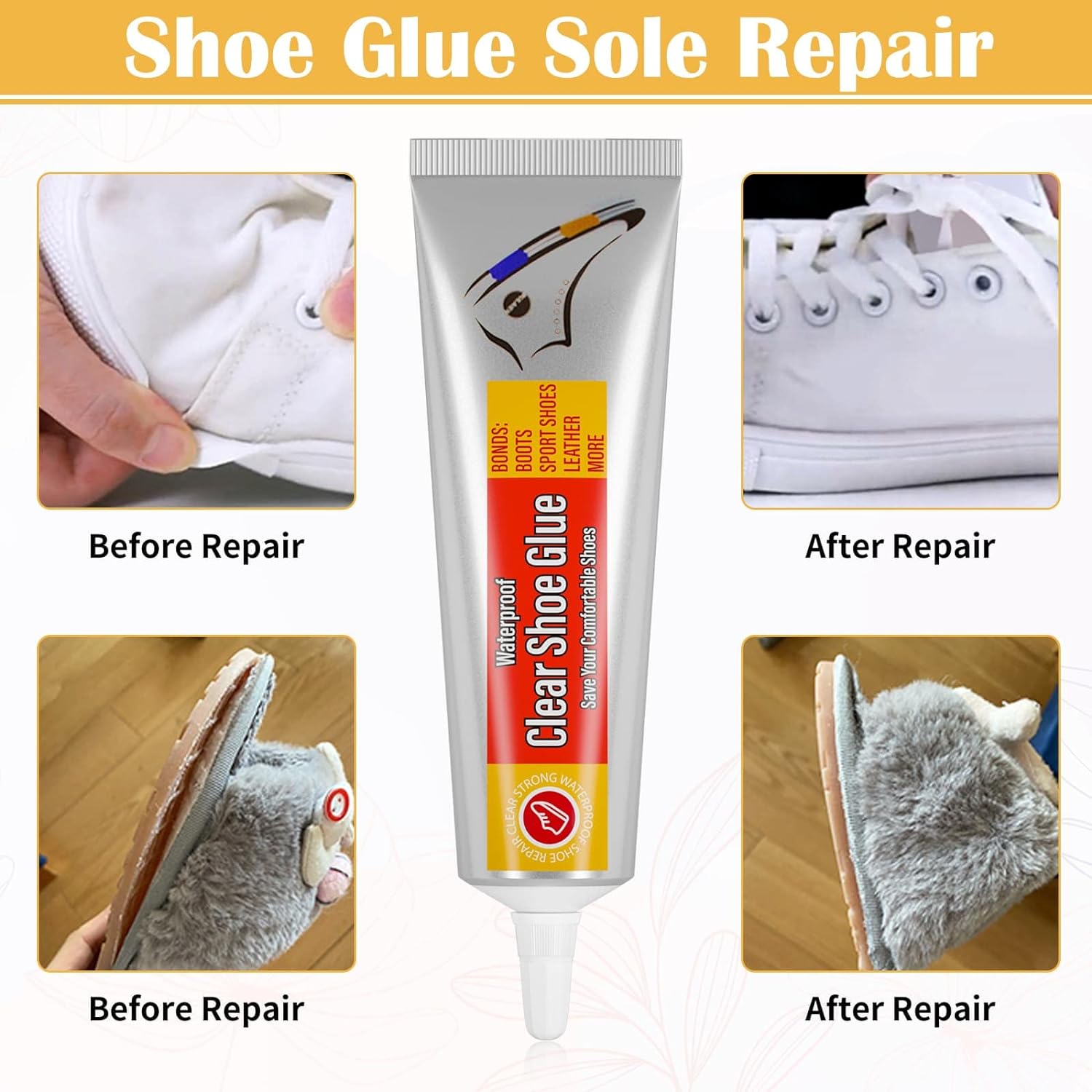 Generic Shoe Glue Sole Repair Adhesive, Evatage Waterproof Shoe Repair Glue Kit with Shoe Fix Glue for Sneakers Boots Leather Handbags