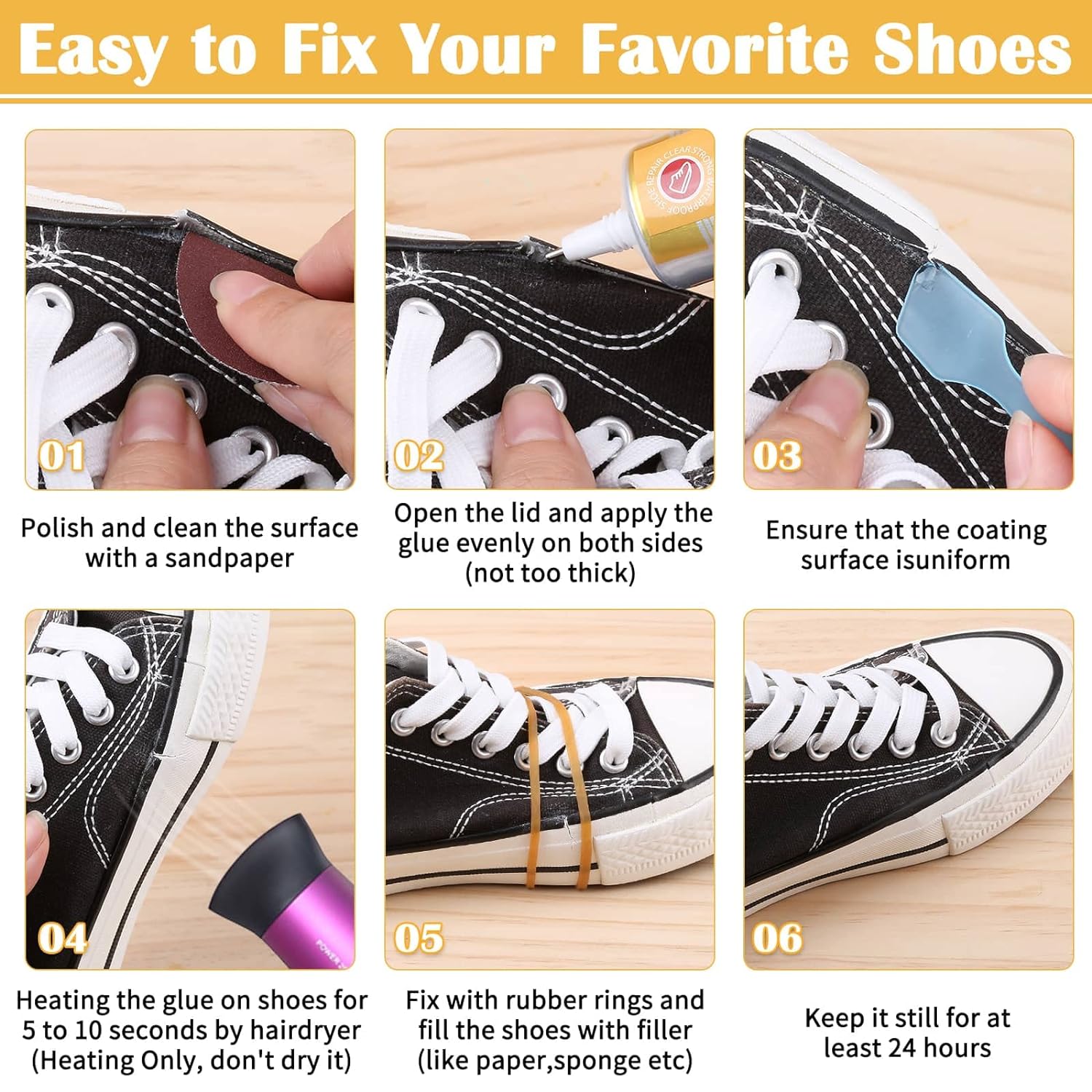 Generic Shoe Glue Sole Repair Adhesive, Evatage Waterproof Shoe Repair Glue Kit with Shoe Fix Glue for Sneakers Boots Leather Handbags