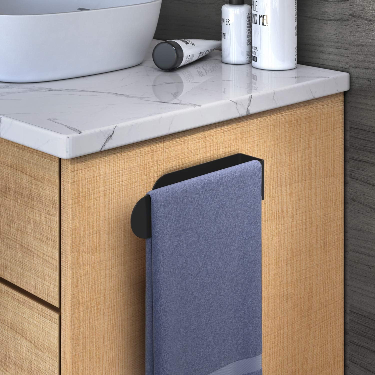 HUFEEOH Hand Towel Holder - Hand Towel Bar - Self Adhesive Bathroom Towel Bar Stick on Wall - SUS 304 Stainless Steel Brushed - Black