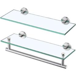 KES Glass Shelves for Bathroom, 16-Inch Bathroom Shelf with Towel Bar and Tempered Glass Wall Mount SUS 304 Stainless Steel Brushed