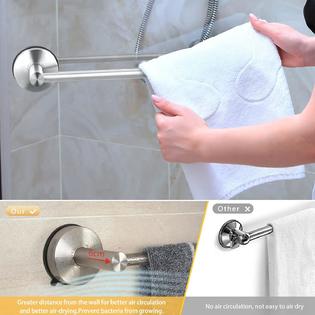 DGYB Brushed Nickel Towel Bar for Bathroom 17 Inch Suction Cup Towel Holder  Premium 304 Stainless