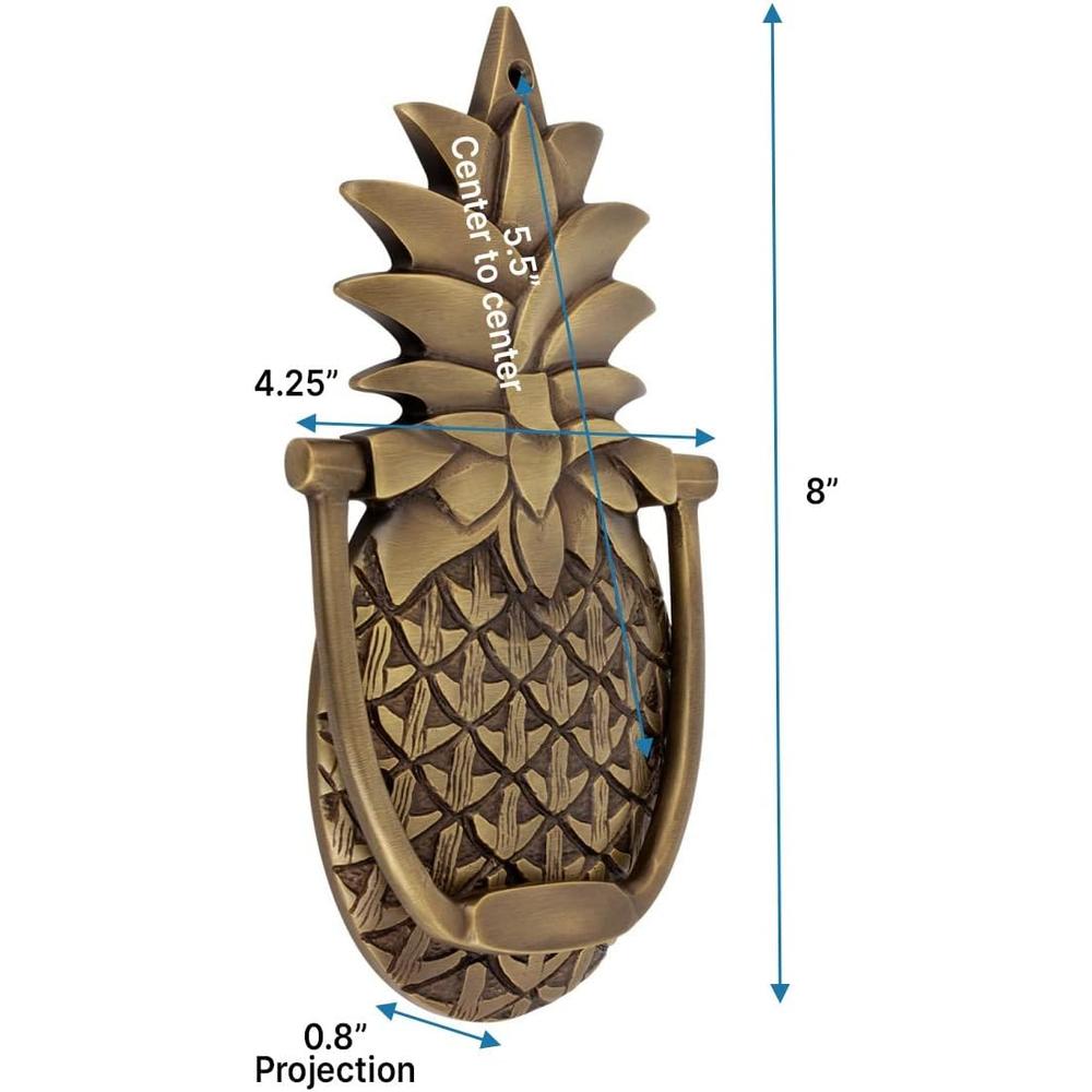 Generic Antique Brass Pineapple Shaped Door Knocker 8 Inches H Solid Brass Vintage Front Door Or Gate Metal Knockers with Lacquered Fin