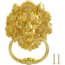 MOLIGOU Lion Head Door Knocker, 6 Inch Decorative Front Door Knocker, Antique Lion Door Ring Pull Handle (Gold)