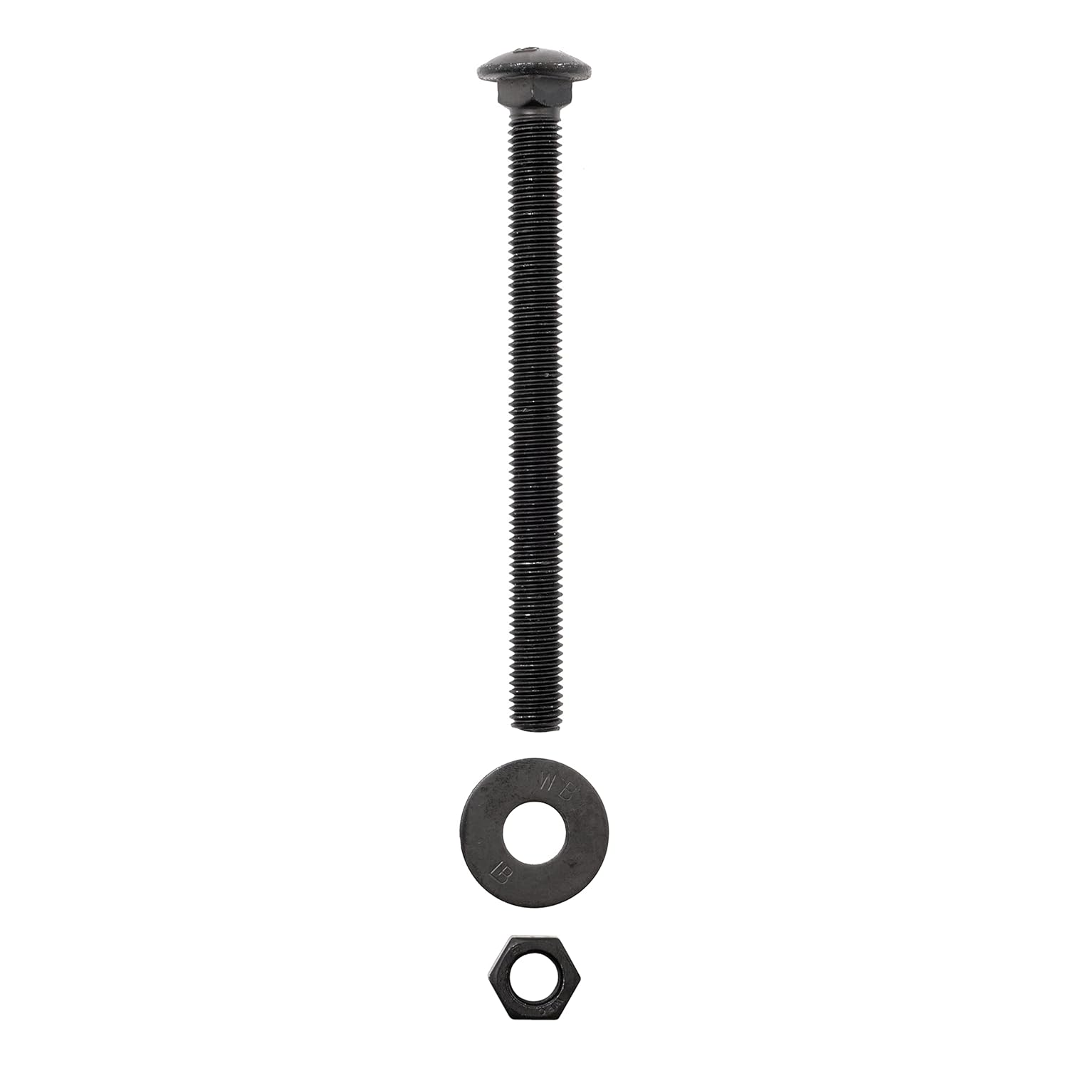 Generic 1/2 in. x 6 in. Black Exterior Carriage Bolt Kit Includes 12 Bolts, 12 Washers, and 12 Nuts, Ceramic Black Coated for Exterior