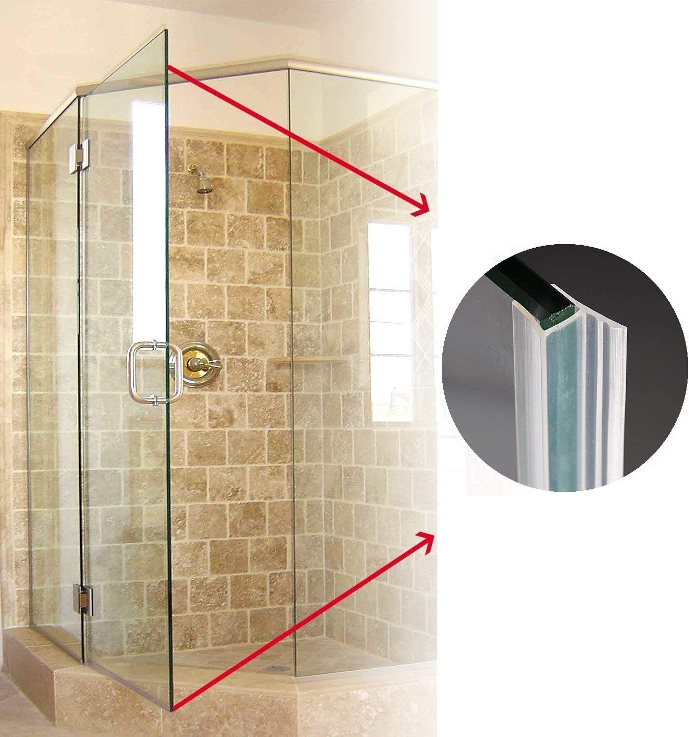 Dalrun Glass Door Side Seal Strip 100 Inch Frameless Shower Door Sweep for 1/4" Framelss Glass Door