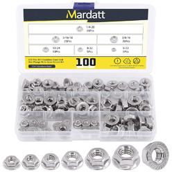 Generic Mardatt 100pcs 6 Sizes SAE 304 Stainless Steel Serrated Hex Flange Nuts Assortment Kit 1/4-20 5/16-18 3/8-16 10-24 8-32 6-32