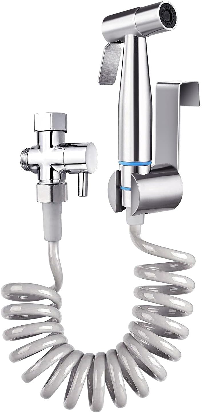 TURLEE Handheld Bidet Sprayer for Toilet -Brass T-valve Adapter, Sprayer Adjustable Water Pressure Control with Bidet Retractable Spri