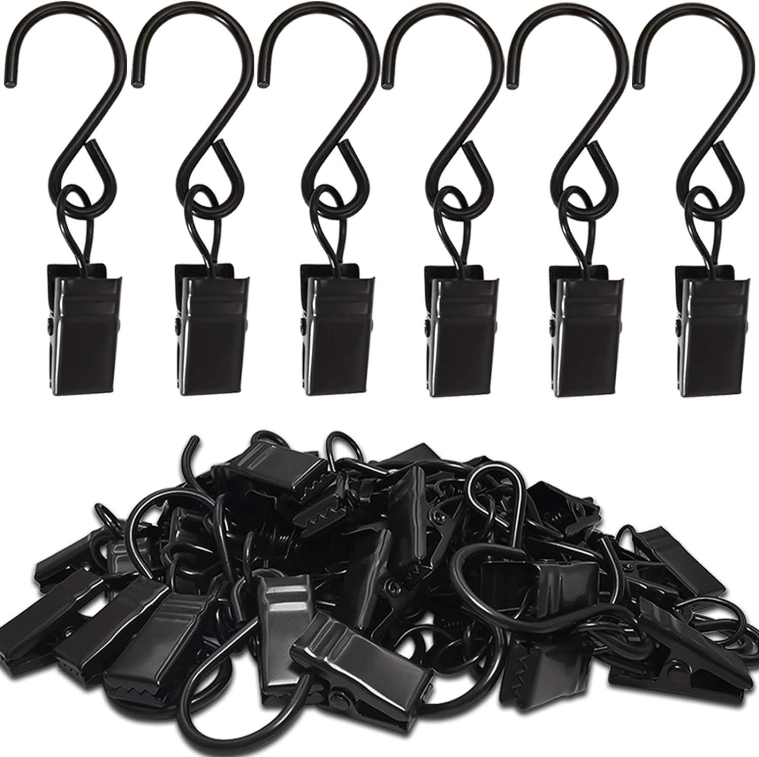 AMZSEVEN Stainless Steel S Hooks Curtain Clips, 50 Pack Hanging Party Lights Clips, Hangers Gutter Photo Camping Tents, Art Craft Displa