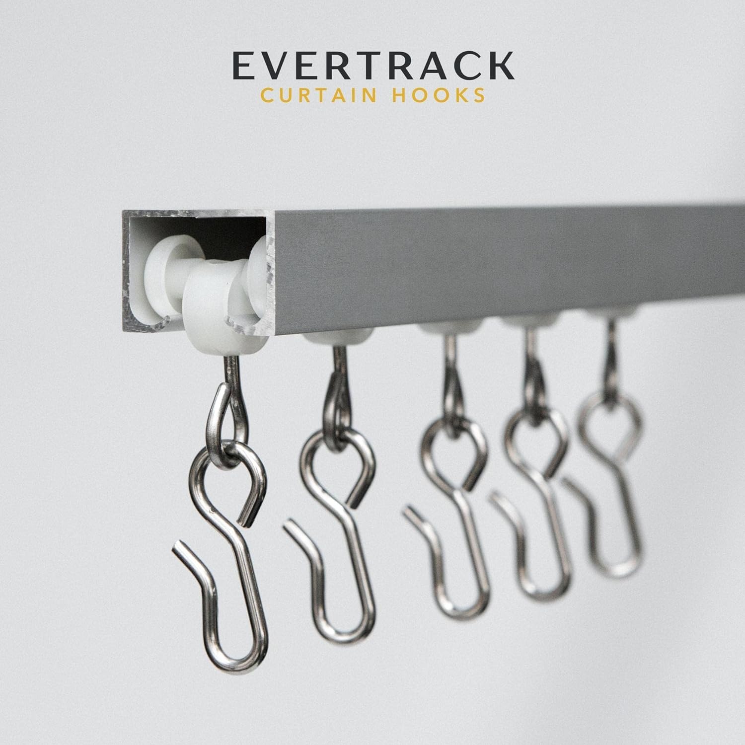 EverTrack Curtain Hooks - Roller Carriers for Ceiling Mounted Curtain Track with Hooks for Curtains, Drapes, and Room Dividers - Pack of