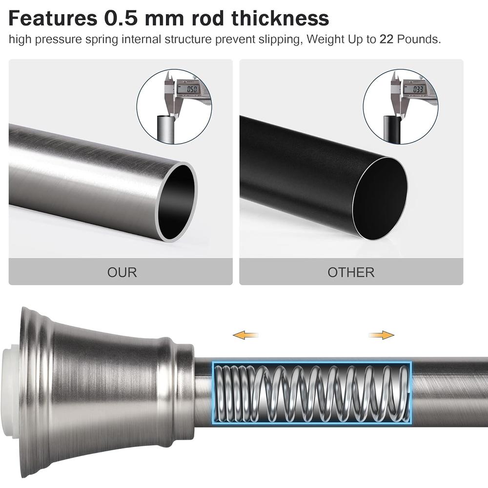 XIMU US SZXIMU Spring Tension Curtain Rod 27-43 Inch, Never Rust and Non-Slip Shower Curtain Rods with Trumpet End, Nickel