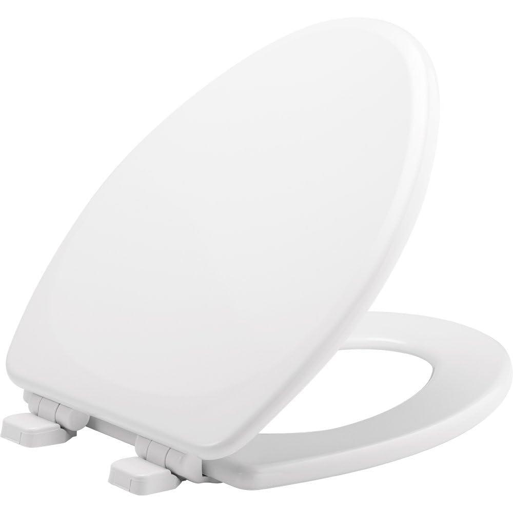 Bemis MAYFAIR 1843SLOW 000 Lannon Toilet Seat will Slow Close and Never Loosen, ELONGATED, Durable Enameled Wood, White