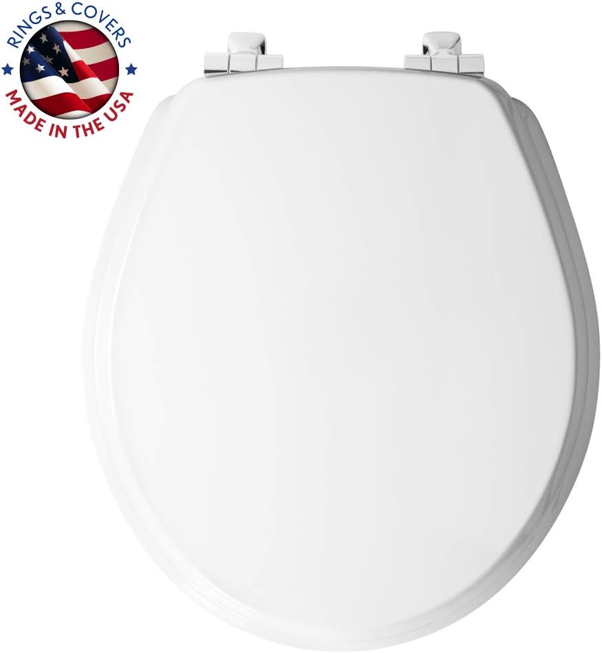 Bemis MAYFAIR 826CHSL 000 Benton Toilet Seat with Chrome Hinges will Slow Close and Never Come Loose, ROUND, Durable Enameled Wood, W
