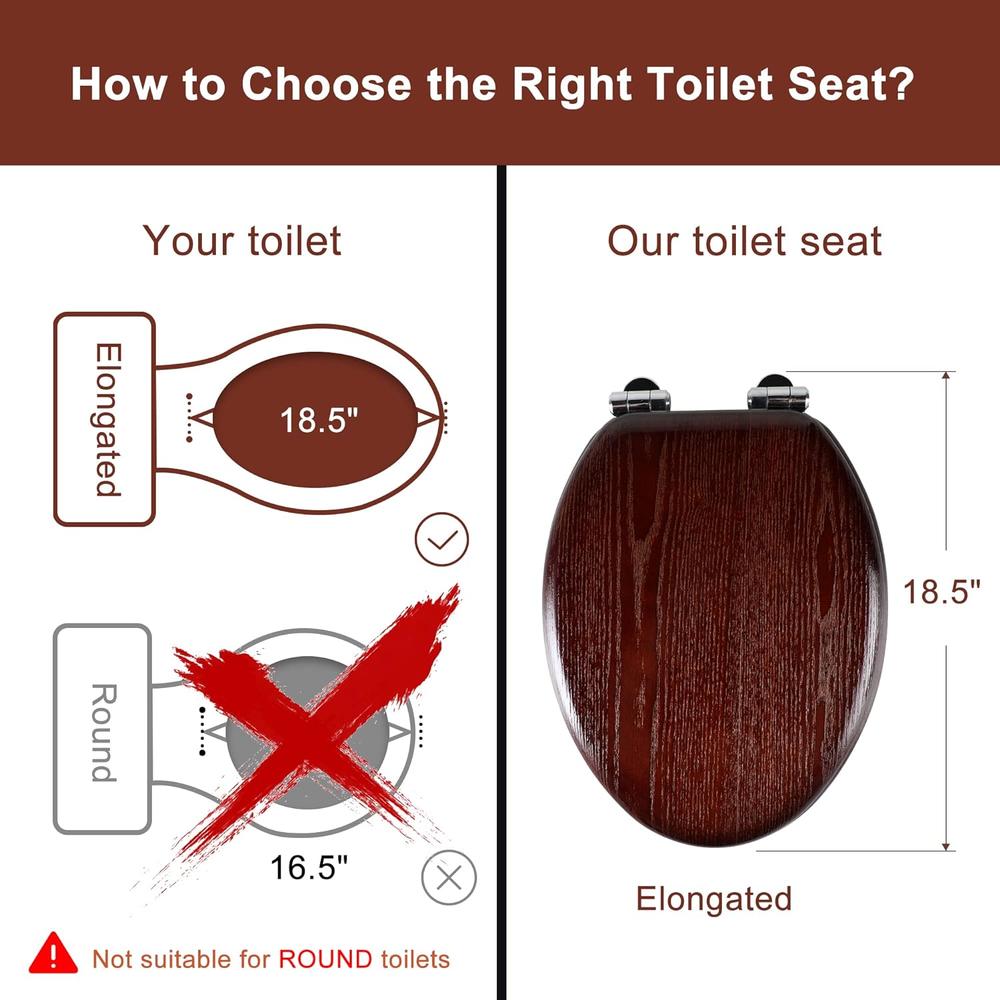 Craftshell Angel Shield Elongated Wood Toilet Seat with Quiet Close,Easy Clean,Quick-Release Hinges(Elongated,Dark Walnut)