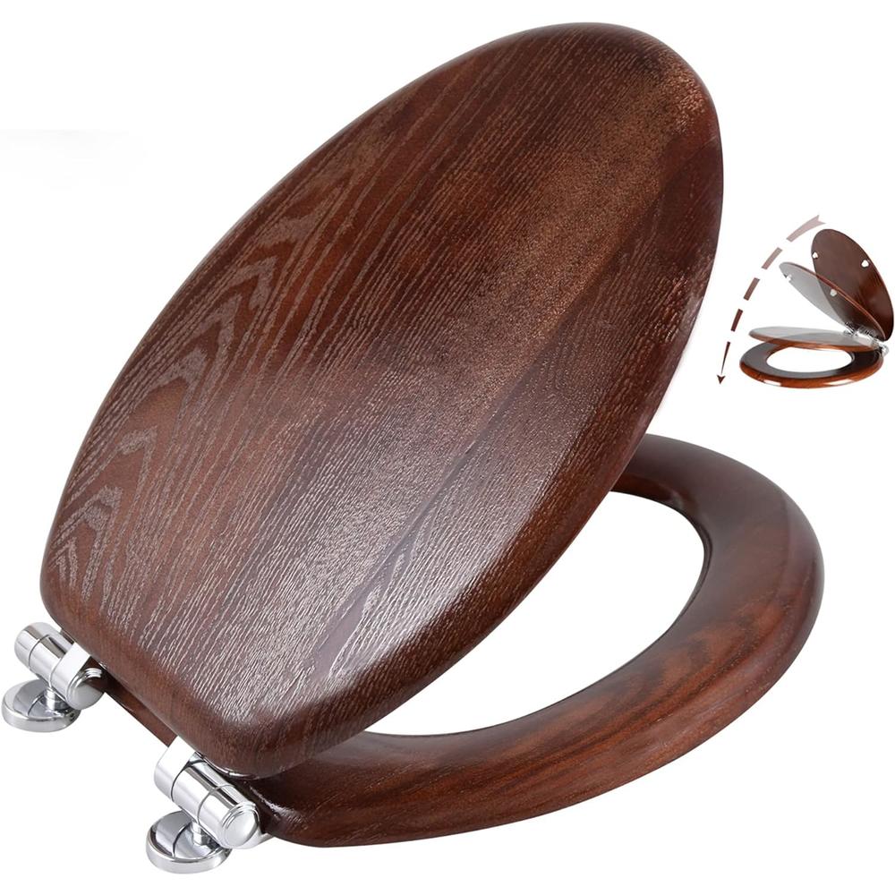 Craftshell Angel Shield Elongated Wood Toilet Seat with Quiet Close,Easy Clean,Quick-Release Hinges(Elongated,Dark Walnut)