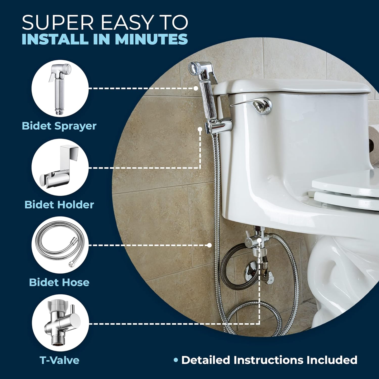 HammerHead Showers All Metal Handheld Bidet Sprayer for Toilet, Chrome | Universal T-Valve Adapter Attachment | Perfect Toilet Paper Substitute |
