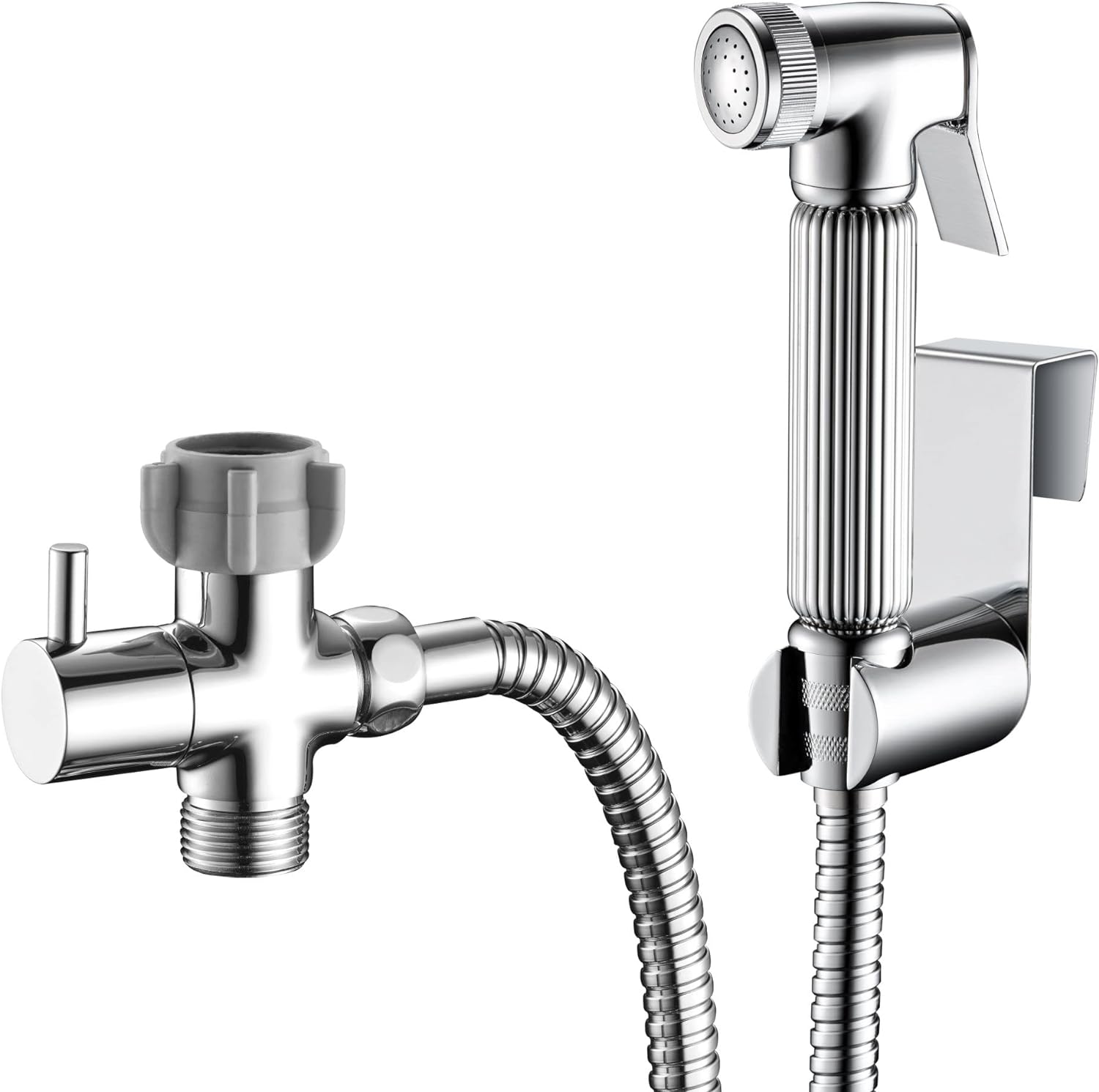 HammerHead Showers All Metal Handheld Bidet Sprayer for Toilet, Chrome | Universal T-Valve Adapter Attachment | Perfect Toilet Paper Substitute |