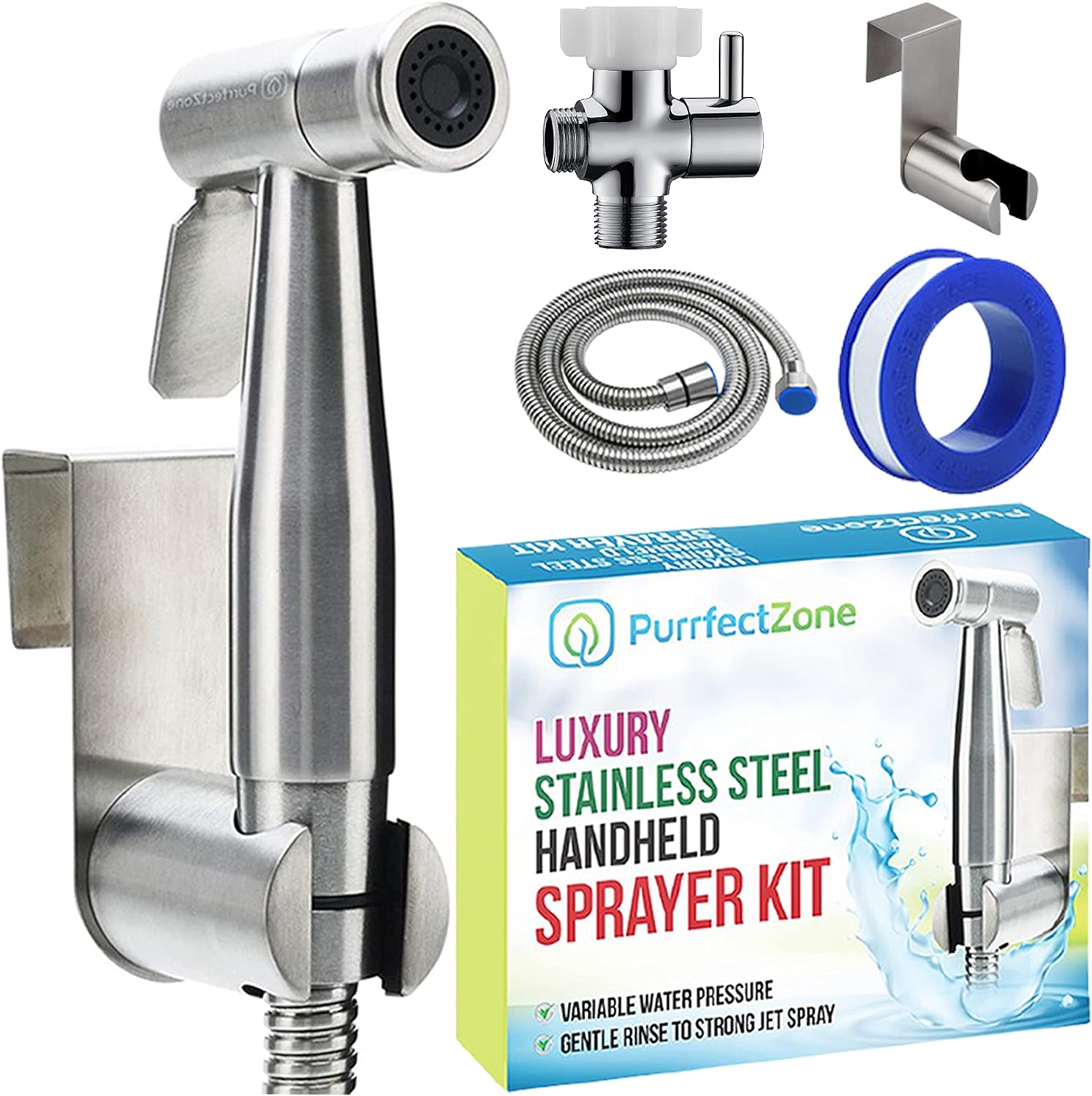 PurrfectZone Bidet Sprayer for Toilet, Handheld Sprayer Kit, Hand Held Bidet, Cloth Diaper Sprayer Set - Easy to Install