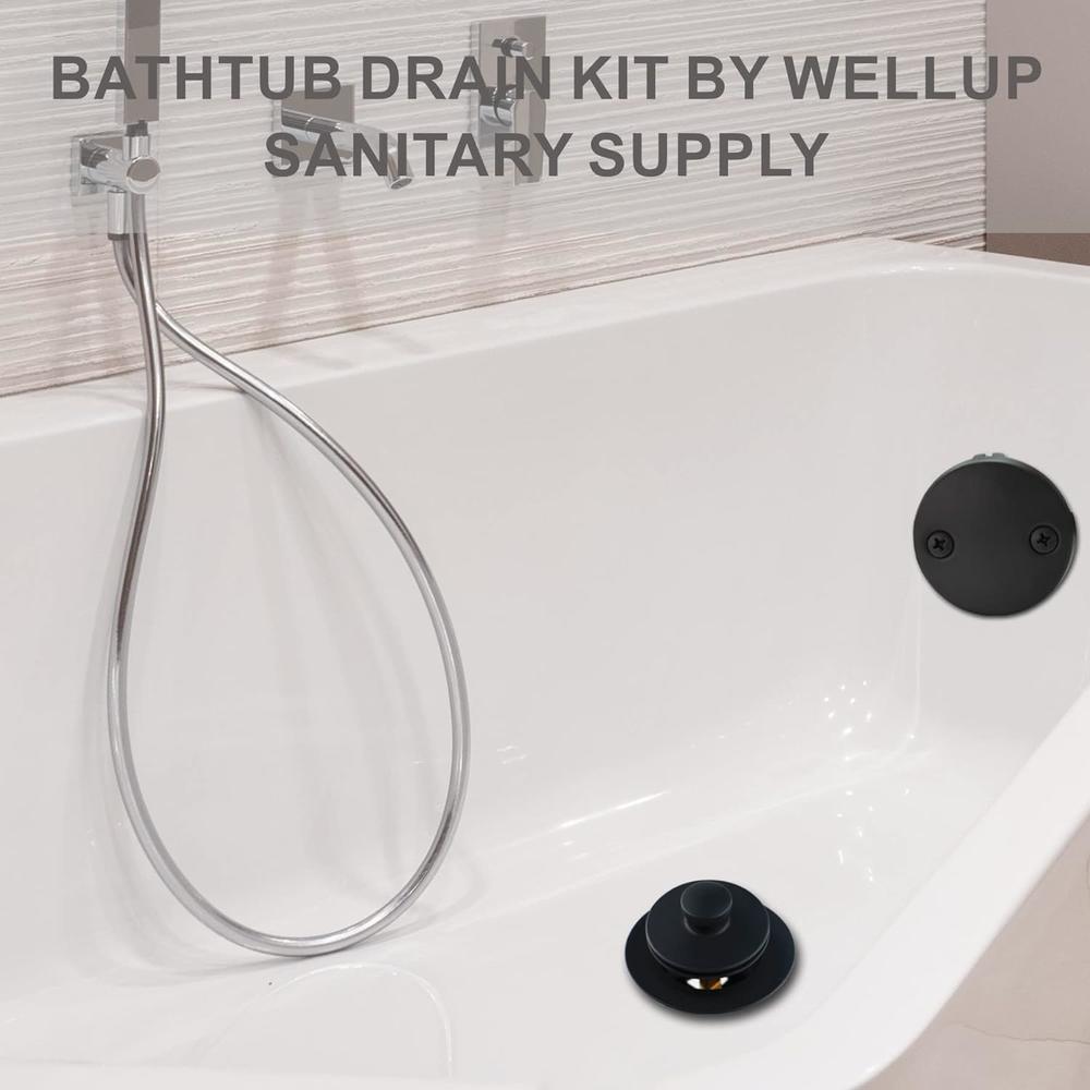 Wellup Black Bathtub Tub Drain Conversion Kit Assembly, Wellup Lift and Turn Twist Tub Drain Trim Kit with Two-Hole Overflow Faceplate