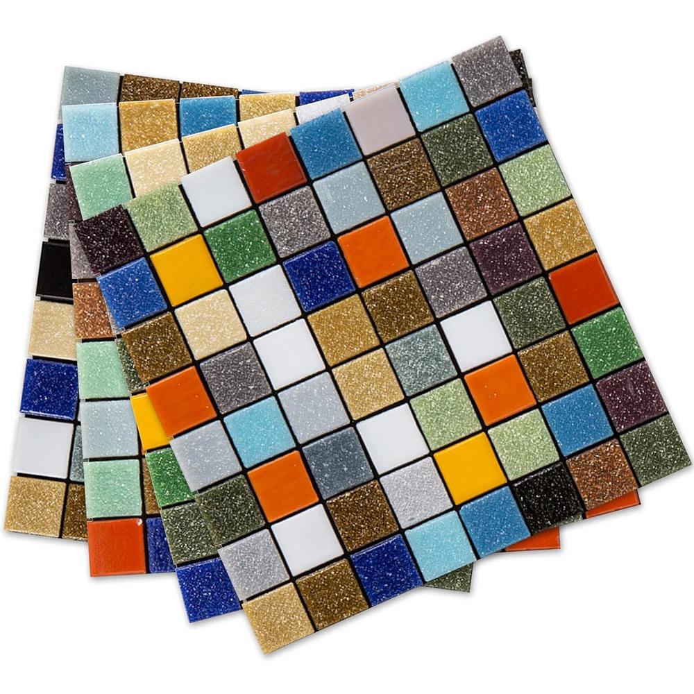 DICOFUN 40-Sheet Colorful Glass Peel and Stick Backsplash, 6.6" x 6.6" Mixed Color Stained Quartz Mosaic Tiles